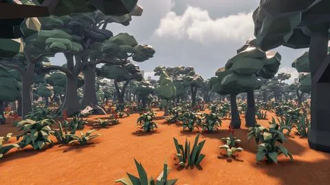 3D Render low Polygon background with natural landscape red desert scenery Stock Illustration