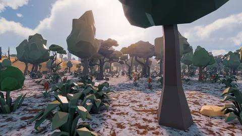 3D Render low Polygon background with natural landscape scenery and Snow on.. Stock Illustration