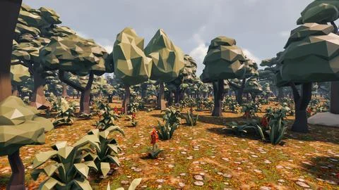 3D Render low Polygon background with natural landscape jungle scenery Stock Illustration