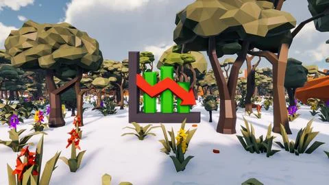 3D Render low Polygon background with natural landscape scenery and decay cha Stock Illustration