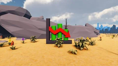 3D Render low Polygon background with natural landscape scenery and decay cha Stock Illustration