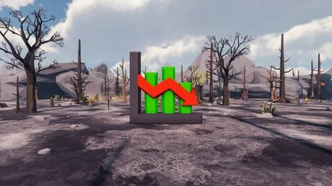 3D Render low Polygon background with natural landscape scenery and decay cha Illustrazione stock