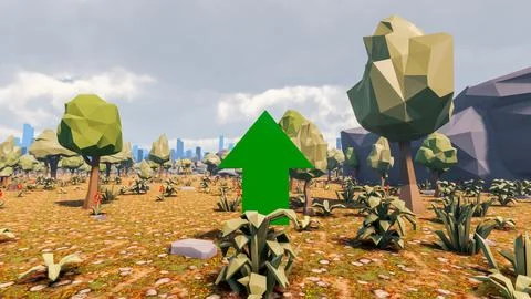 3D Render low Polygon background with natural landscape savannah scenery an.. Stock Illustration