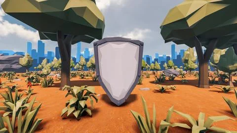 3D Render low Polygon background with natural landscape desert scenery and .. Stock Illustration