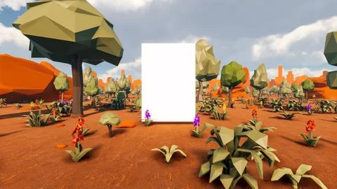 3D Render low Polygon background with natural landscape scenery and blank can Stock Illustration