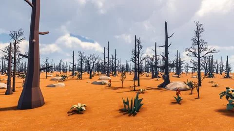 3D Render low Polygon background with natural landscape desert scenery 스톡 일러스트