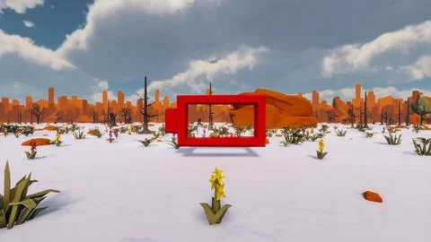 3D Render low Polygon background with natural landscape scenery and empty r.. Illustrazione stock