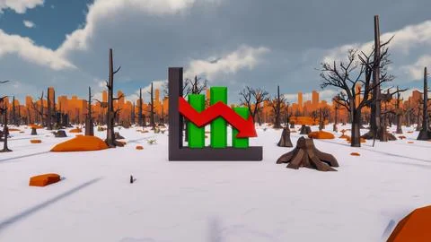 3D Render low Polygon background with natural landscape scenery and decay cha Stock Illustration