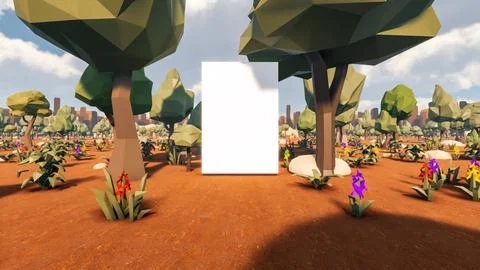 3D Render low Polygon background with natural landscape scenery and blank can Stock Illustration