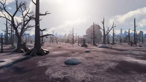 3D Render low Polygon background with natural landscape scenery and burnt s.. Stock Illustration