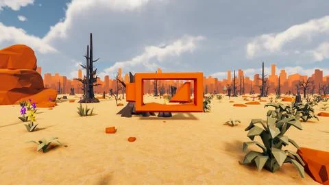 3D Render low Polygon background with natural landscape scenery and orange .. Stock Illustration