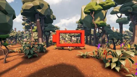 3D Render low Polygon background with natural landscape scenery and empty r.. Illustrazione stock