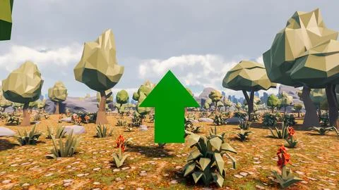 3D Render low Polygon background with natural landscape savannah scenery an.. Stock Illustration