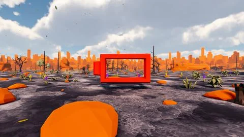 3D Render low Polygon background with natural landscape scenery and empty r.. イラスト素材