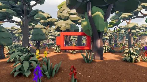 3D Render low Polygon background with natural landscape scenery and empty r.. イラスト素材