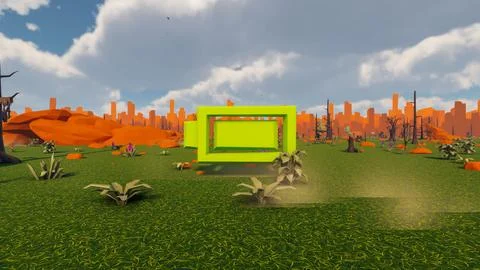 3D Render low Polygon background with natural landscape scenery and  Icon f.. Illustrazione stock