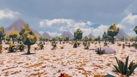 3D Render low Polygon background with natural landscape scenery and Snow on.. Stock Illustration