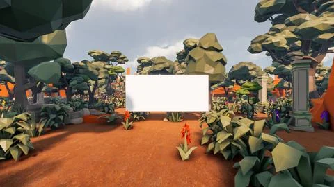 3D Render low Polygon background with natural landscape scenery and blank can Stock Illustration