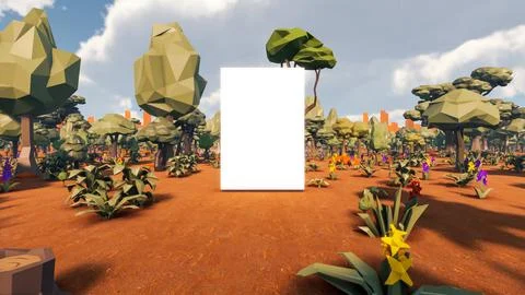 3D Render low Polygon background with natural landscape scenery and blank can Stock Illustration