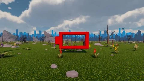 3D Render low Polygon background with natural landscape scenery and empty r.. Illustrazione stock