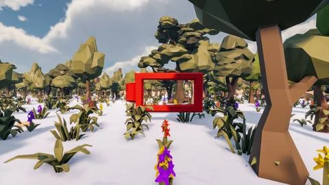 3D Render low Polygon background with natural landscape scenery and empty r.. Illustrazione stock