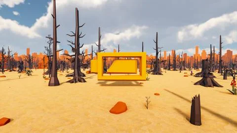 3D Render low Polygon background with natural landscape scenery and  icon o.. Stock Illustration