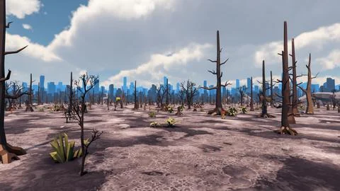 3D Render low Polygon background with natural landscape scenery and burnt s.. 스톡 일러스트
