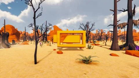 3D Render low Polygon background with natural landscape scenery and  icon o.. Stock Illustration