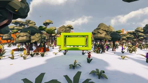 3D Render low Polygon background with natural landscape scenery and  Icon f.. イラスト素材