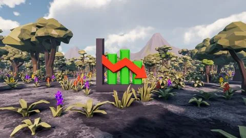 3D Render low Polygon background with natural landscape scenery and decay cha Stock Illustration
