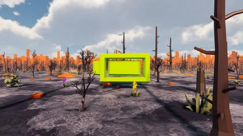 3D Render low Polygon background with natural landscape scenery and  Icon f.. Stock Illustration