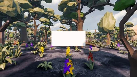 3D Render low Polygon background with natural landscape scenery and blank can Stock Illustration