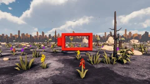 3D Render low Polygon background with natural landscape scenery and empty r.. 스톡 일러스트