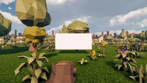 3D Render low Polygon background with natural landscape scenery and blank can 스톡 일러스트