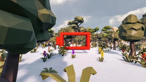 3D Render low Polygon background with natural landscape scenery and empty r.. Illustrazione stock