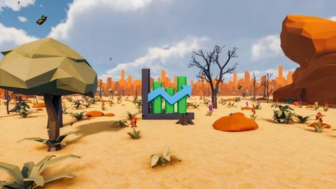 3D Render low Polygon background with natural landscape scenery and growth .. Stock Illustration