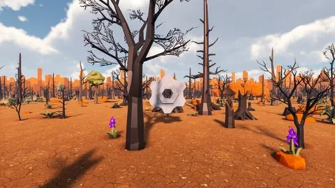 3D Render low Polygon background with natural landscape scenery and gearing 스톡 일러스트