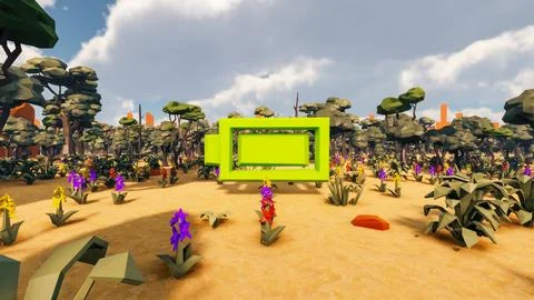 3D Render low Polygon background with natural landscape scenery and  Icon f.. 스톡 일러스트