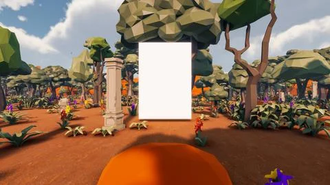 3D Render low Polygon background with natural landscape scenery and blank can Stock Illustration