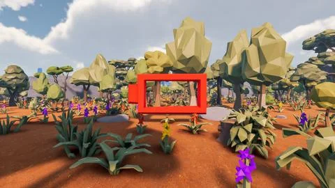 3D Render low Polygon background with natural landscape scenery and empty r.. 스톡 일러스트