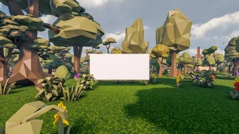 3D Render low Polygon background with natural landscape scenery and blank can Stock Illustration