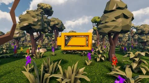 3D Render low Polygon background with natural landscape scenery and  icon o.. 스톡 일러스트