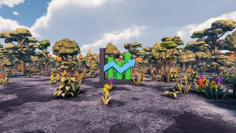 3D Render low Polygon background with natural landscape scenery and growth .. 스톡 일러스트