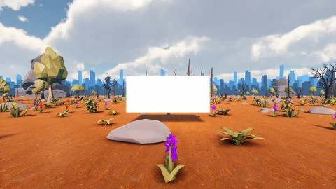 3D Render low Polygon background with natural landscape scenery and blank can Stock Illustration