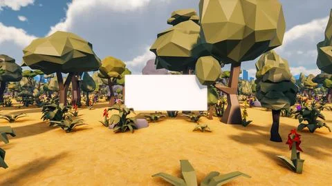 3D Render low Polygon background with natural landscape scenery and blank can 스톡 일러스트