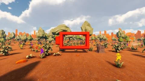 3D Render low Polygon background with natural landscape scenery and empty r.. Illustrazione stock