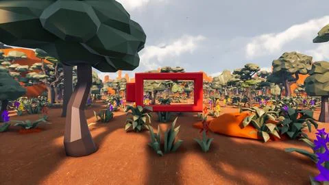 3D Render low Polygon background with natural landscape scenery and empty r.. イラスト素材