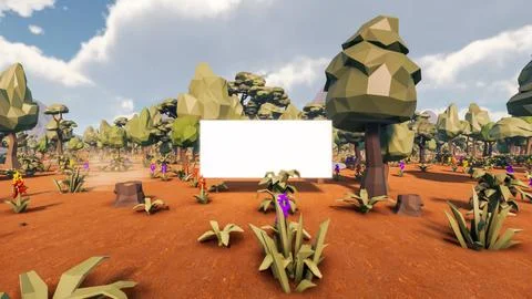 3D Render low Polygon background with natural landscape scenery and blank can 스톡 일러스트