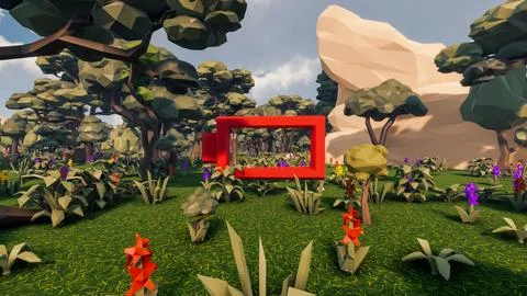 3D Render low Polygon background with natural landscape scenery and empty r.. 스톡 일러스트