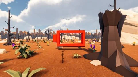 3D Render low Polygon background with natural landscape scenery and empty r.. イラスト素材